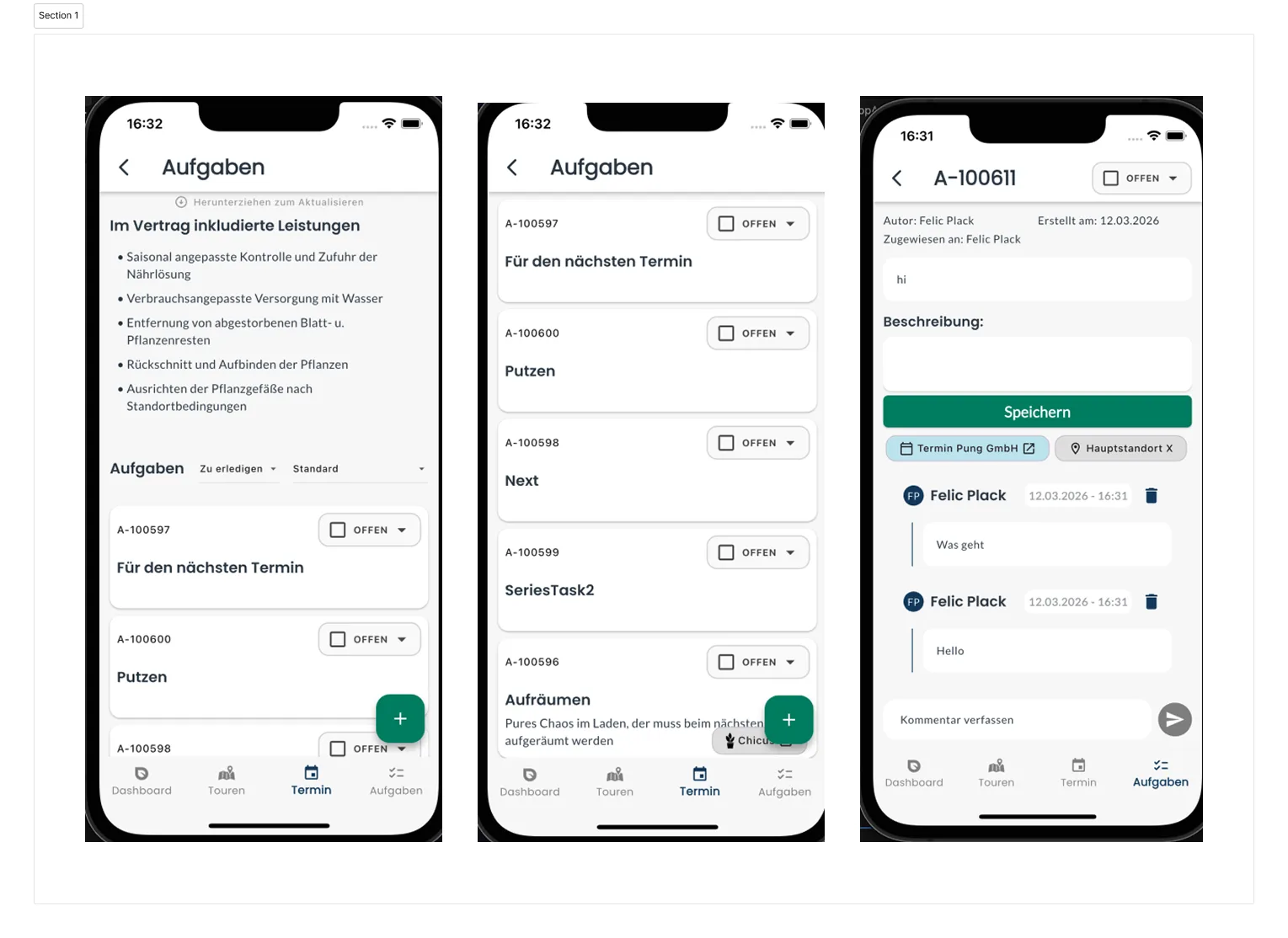 Ansicht der blueplant-App vor der UI-Optimierung, überladen und ohne klare Hierarchie