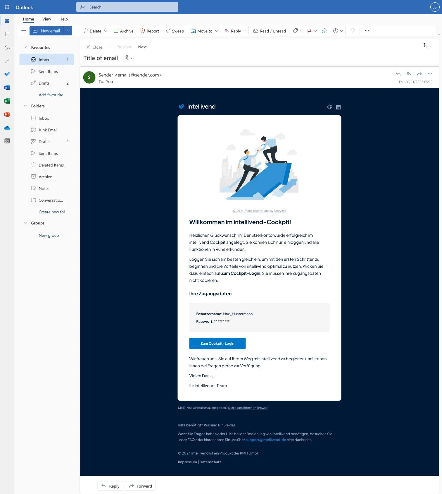 Transaktionale Willkommens-E-Mail von intellivend mit Zugangsdaten und Login-Button