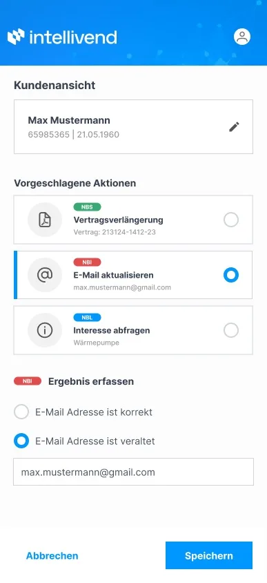 Überarbeiteter Entwurf der intellivend-Sidebar von 2024 mit farbigen Kategorie-Badges und Speichern-Button